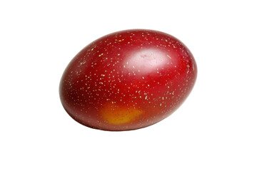 Obraz premium A single, ripe, red passion fruit with a yellow patch