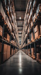 Fototapeta premium Infinite Aisles: A Warehouse Perspective