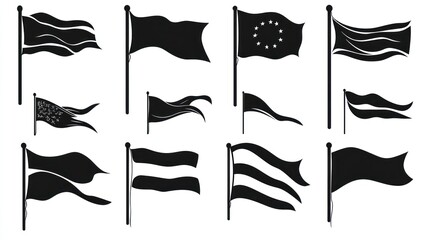 Waving flags collection, international symbols, graphic design, white background, website design