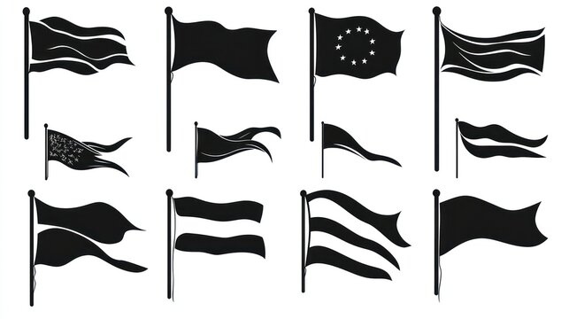 Waving flags collection, international symbols, graphic design, white background, website design
