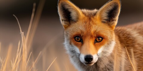 Fototapeta premium Beautiful red fox in natural habitat during twilight