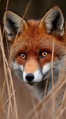 Fototapeta premium Red fox quietly watching its autumn surroundings