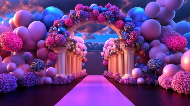 Dreamy Floral Archway: Whimsical Fantasy Landscape