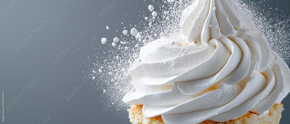 Fototapete close-up of a cupcake with a generous swirl of white frosting on top. the frosting appears to be sof