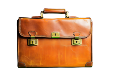 Vintage leather briefcase, classic design, golden hardware