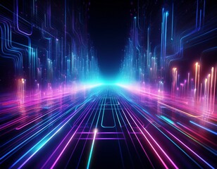 futuristic neon digital data flow backdrop for artificial intelligence and technology concepts
