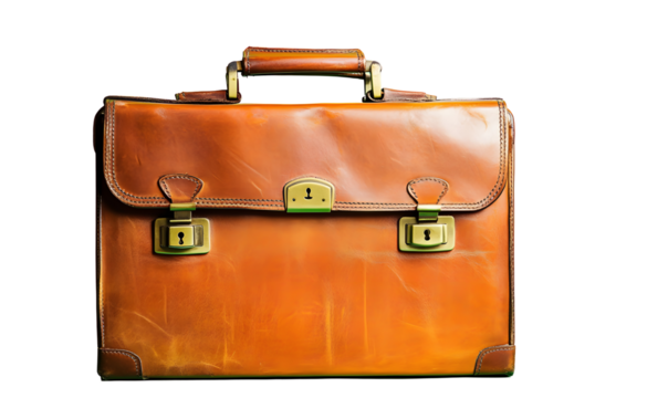 Vintage leather briefcase, classic design, golden hardware