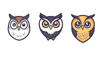 Obraz premium Three cute cartoon owls, white background, children's book illustration