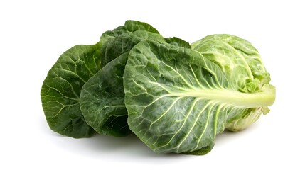 Obraz premium Fresh green cabbage with large leaves resting on white background