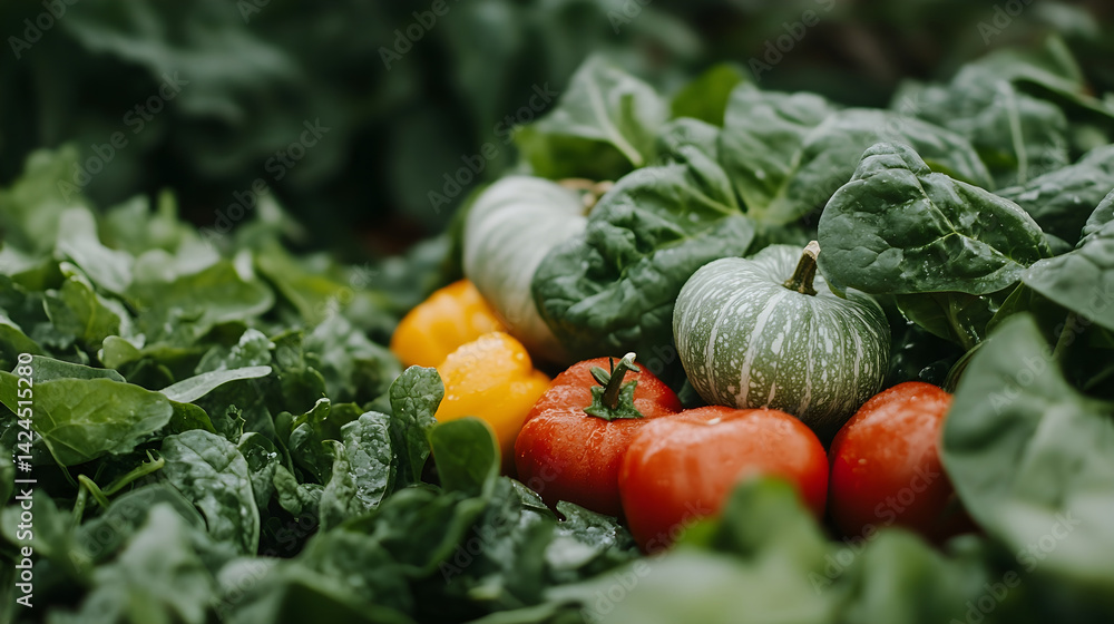 Aufkleber freshly harvested vegetables from a garden plot in autumn generative ai