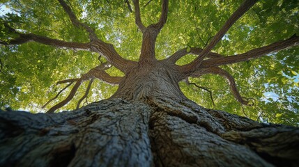 Naklejka premium Majestic, ancient tree canopy viewed from below.