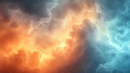 Celestial Convergence: Fiery Orange and Serene Blue Nebula