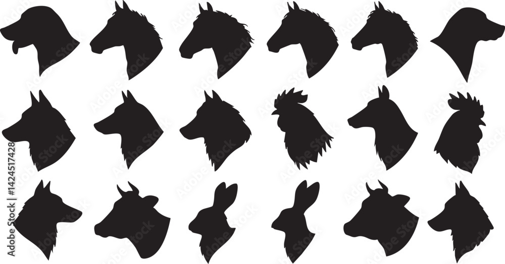 Poster a vector illustration features a set of black bird silhouettes, a collection of animal icons in a si