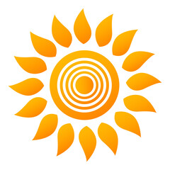 Yellow orange sun with rays isolated design