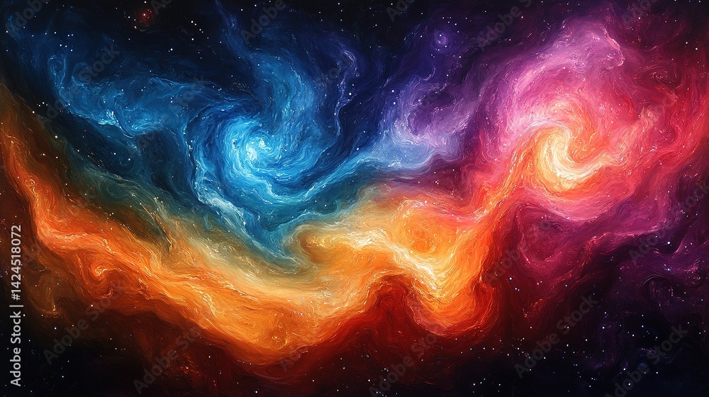 Poster abstract swirling nebulae of vibrant colors. cosmic swirling clouds of energy, creating a vibrant an