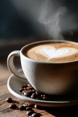 Fototapeta premium Warm latte art in cozy cafe setting