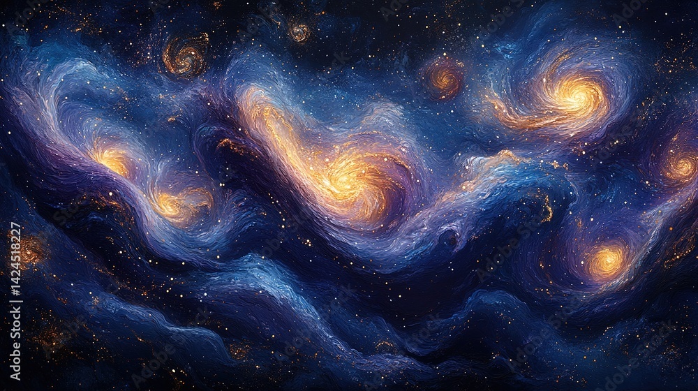 Poster cosmic nebulae swirling in deep space. abstract celestial tapestry of swirling galaxies and nebulous