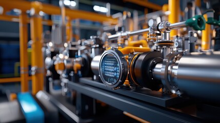 Fototapeta premium Close Up View of Industrial Machine with Bright Illuminating Light Source