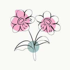 Abstract Line Art Pink Flowers Minimalist Botanical Illustration