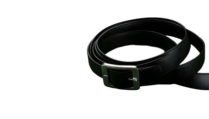 Obraz premium Rolled black leather belt with silver buckle