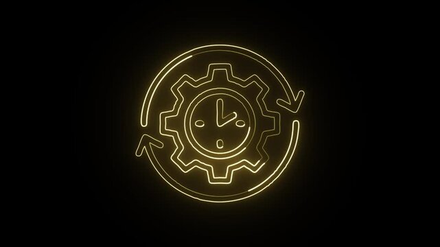 glowing neon work schedule planner icon, isolated, black background, hd motion graphic animation