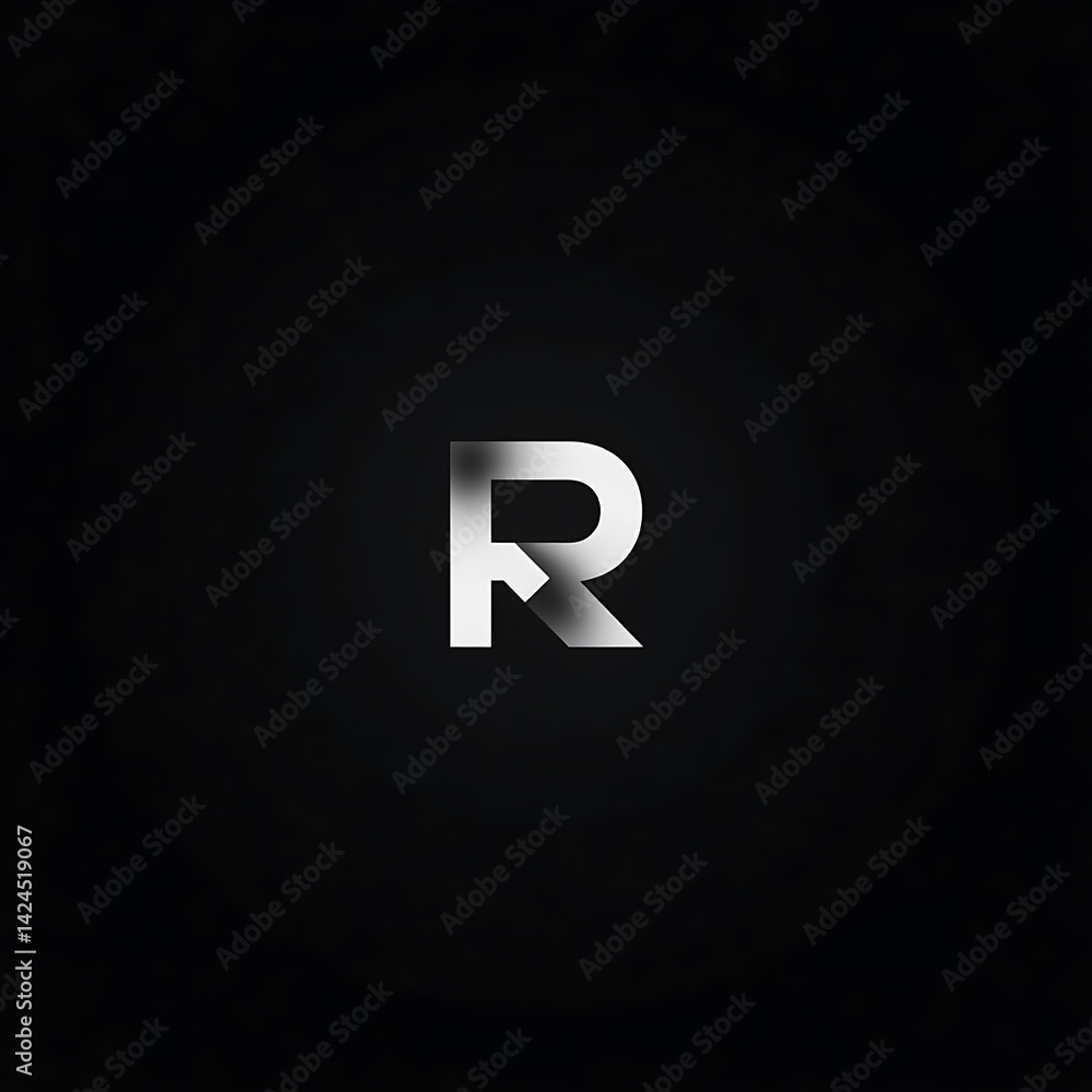Fototapete minimalist monogram logo design featuring letter r on deep black background – elegant white gradient