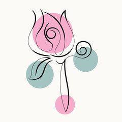 Abstract Line Art Rose with Pastel Circles
