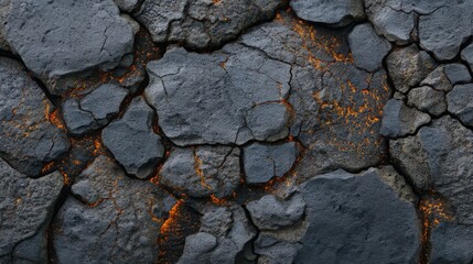 Volcanic rock texture displaying glowing lava veins