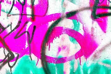 Bold graffiti with neon pink and green, black accents. 80s urban aesthetic, vibrant, expressive, street art vibe. Posters, digital art, modern 2000s creative banner, summer visuals.