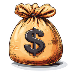large, illustrated money bag with prominent dollar sign symbolizes wealth and financial success. detailed drawing style adds classic touch, evoking feelings of prosperity and abundance