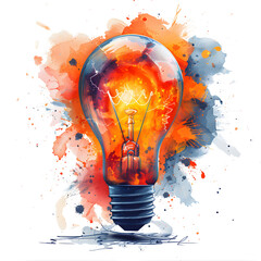 vibrant illustration of light bulb with colorful splashes of orange and blue paint, symbolizing creativity and innovation. dynamic design evokes sense of inspiration and energy
