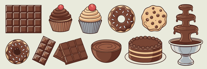 Vector sheet of chocolate-themed illustrations &ndash; Great for food brands, dessert menus, or sweet-themed content.