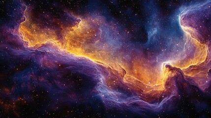 Obraz premium Cosmic tapestry of gold and violet: A nebula's ethereal glow ami