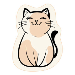 Smiling Cartoon Cat Illustration in Minimalist Style with Cream and Black Colors