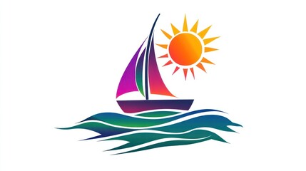 Obraz premium Colorful sailboat sunset ocean summer travel brochure