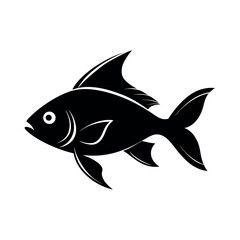 Black Vector Silhouette of Swimming Anthias Fish on White Background