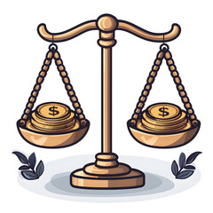balanced scale with stacks of coins on each side symbolizes financial equality and fairness. illustration conveys sense of justice and economic balance