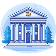 grand, classical bank building with tall columns and triangular pediment stands majestically, surrounded by trees. structure exudes stability and trust, symbolizing financial security