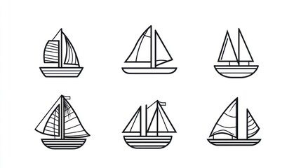 Sailboat icons diverse designs, nautical theme,  website graphics