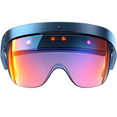 sleek pair of augmented reality glasses with futuristic design, featuring reflective visor and multiple sensors for immersive experiences. vibrant colors add modern touch