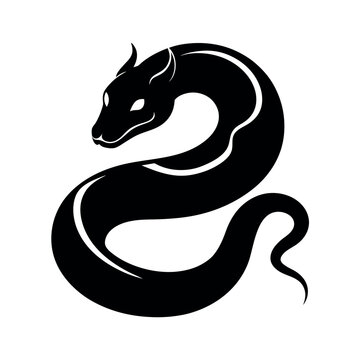 Black Vector Silhouette of Ball Python on White Background