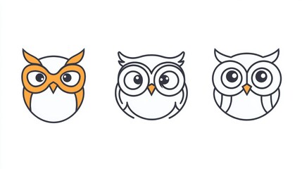 Obraz premium Three owl line art icons; white background; education, design