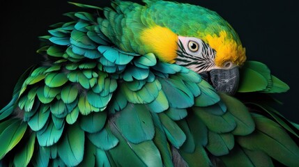 Fototapeta premium Vibrant parrot plumage close-up, detailed feather patterns, studio shot