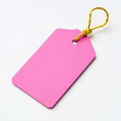 Pink tag with golden string isolated on white background