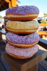 Stacked Donuts on Wooden Stand