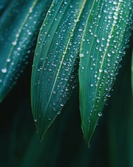 Naklejka premium Fresh green leaves covered with sparkling water drops