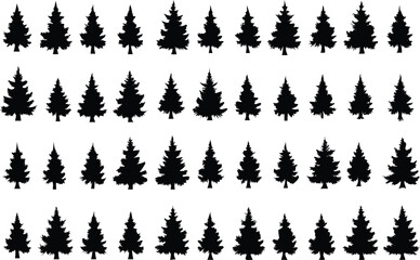 Silhouette Pine Tree Collection, Evergreen Trees, Christmas Tree Element Set