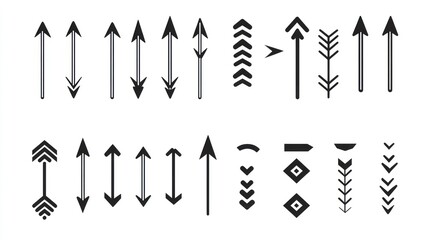 Collection of various arrows; up, down, left, right; design elements; website or app interface