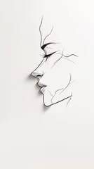Stylized one-line portrait of a woman’s face in black ink, featuring clean contours and a muted pastel background for a contemporary look.