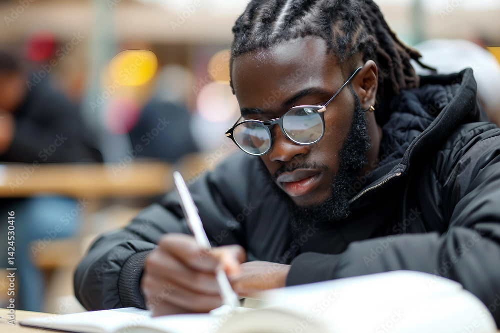 Poster generative ai image of student taking written exam test in educational classroom setting